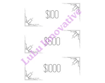 Cash Stuffing Placeholder Printable, Budgeting, Prop Money (Digital Download)