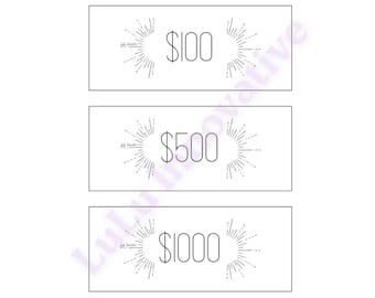 100, 500 & 1000 placeholder, DIGITAL DOWNLOAD, printed money for budgeting, prop money, place holder for cash stuffing