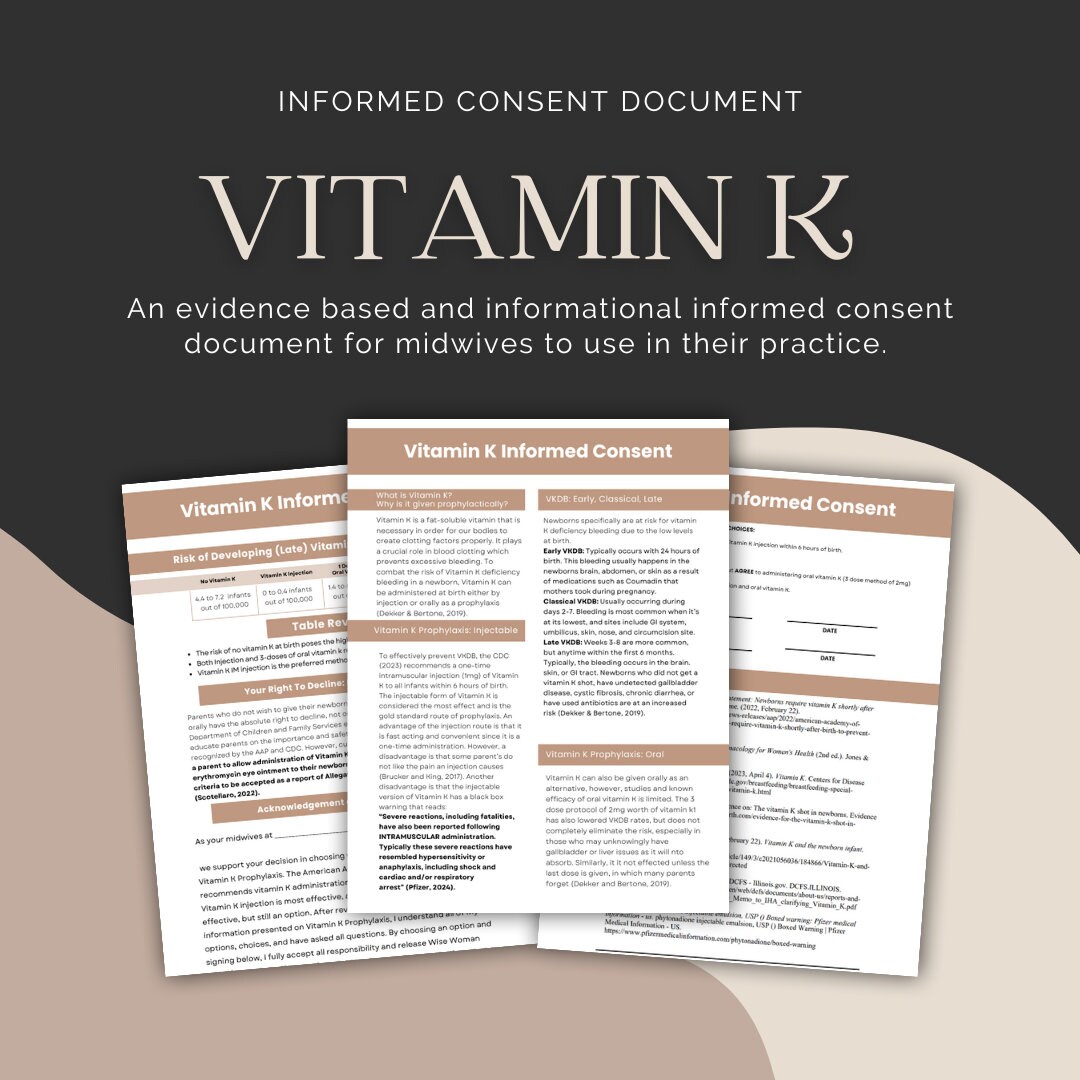 Vitamin K Informed Consent Document for Midwives, Providers, Homebirth Etsy