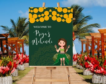 EDITABLE MEHENDI WELCOME sign Indian event Welcome sign Henna party Welcome decor Customizable Printable Personalized, try before you buy