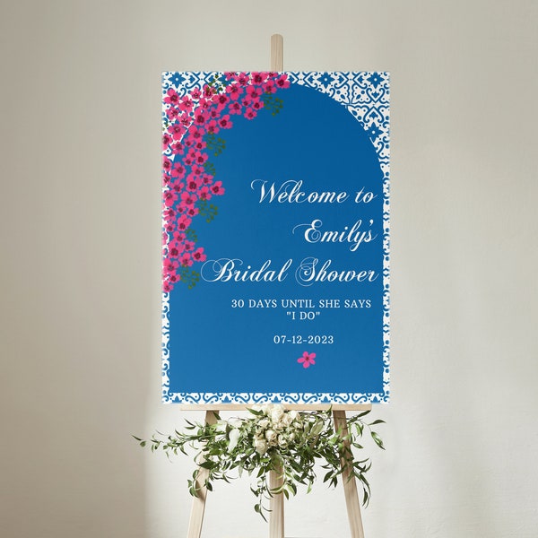 Mediterranean Themed Bridal Shower Welcome Sign Customizable and Printable in Greece inspired Design