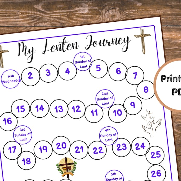 Lenten Calendar Printable, Ash Wednesday, Lent Calendar 2024, Lenten Journey, Lent Coloring Activity for Kids, Catholic Lent Calendar