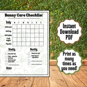 Bunny and Rabbit Daily Weekly Chore Chart, Petsitter Tasks, Rabbit Care Chart for Adults and Kids, Blank Rabbit Care Chart, Printable Chores