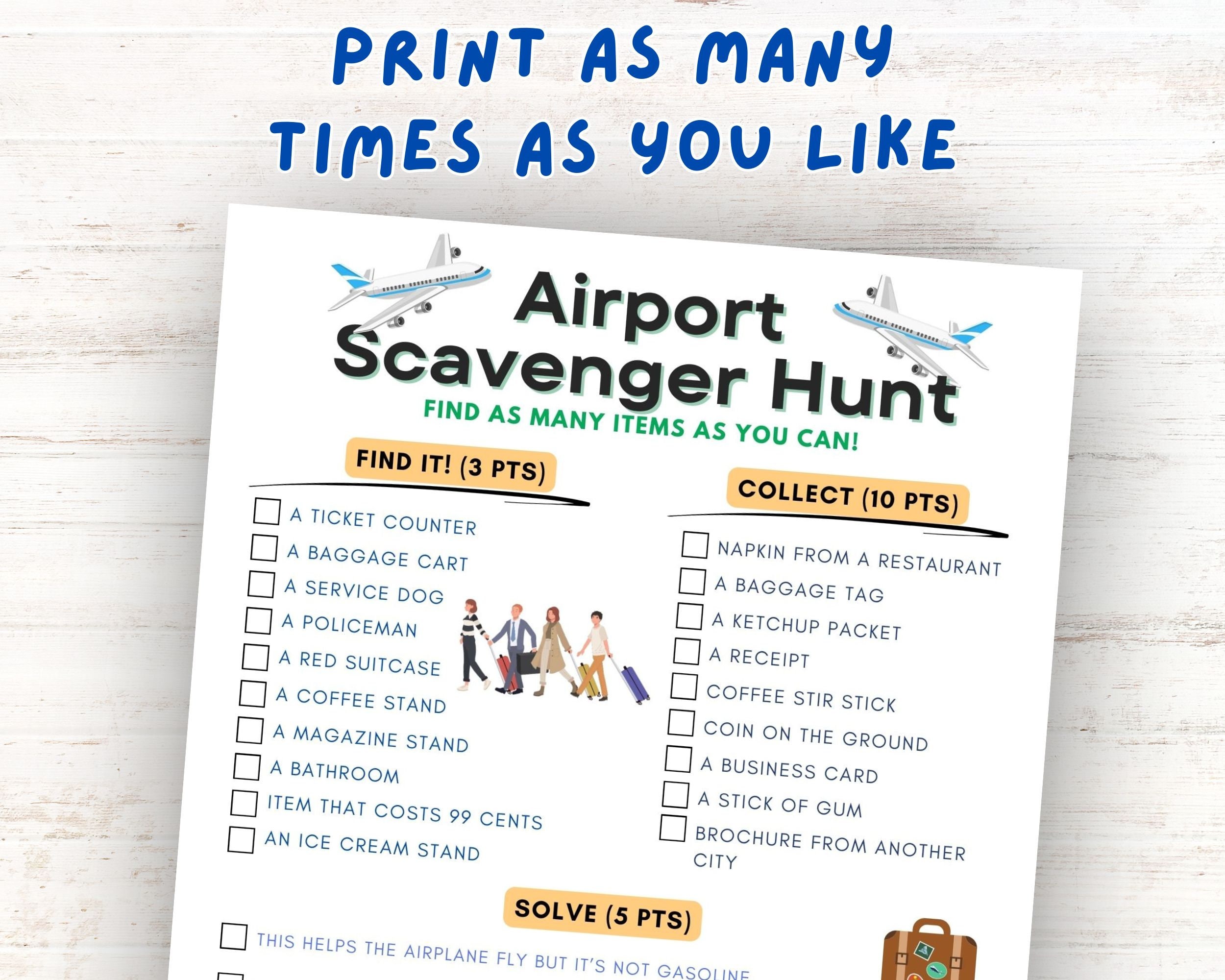 Airport Scavenger Hunt for Kids, Travel Treasure Hunt, Family Vacation ...