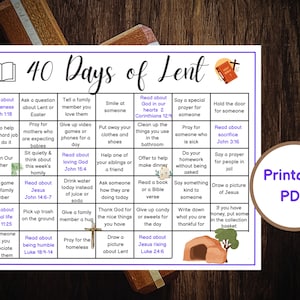 Lent Calendar 2024, 40 Days of Prayer Lent, Lenten Calendar for Kids, Activities for Lent, Daily Prayer Lent, Catholic Christian Printable