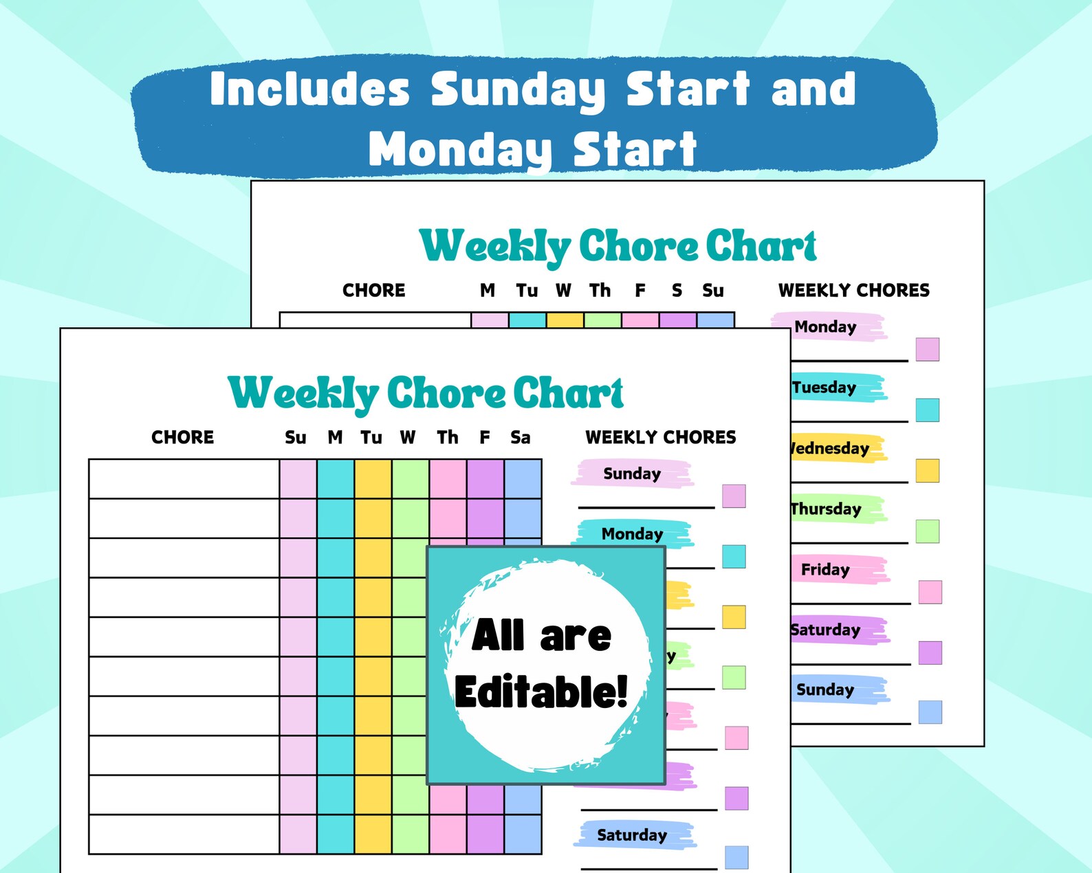 Girl Chore Chart | Kid Chore Chart | Editable Template | Printable ...