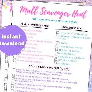 Indoor Teen Scavenger Hunt, Mall Birthday Party, Mall Scavenger Hunt Tween, Girls Birthday Party, Printable Scavenger Hunt, Low Cost Party