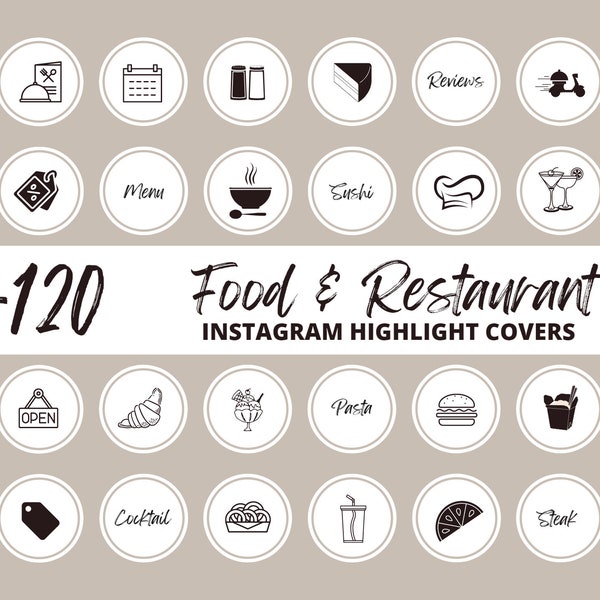 120 Food & Restaurant Instagram Highlight Covers | Highlight Cover Templates | Instagram Engagement Templates | Brown beige Templates