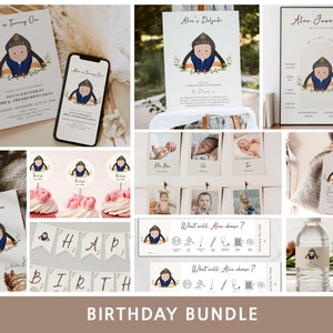 Korean 100days party Bundle | Template Set | Baby boy Hanbok | Printable & Self Editable | Dol Personalized | Doljanchi Party Decor -K5BB