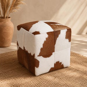 Large Square Leather Ottoman pouf, cowhide Ottoman Pouf Footrest Handmade Genuine Leather, Footstool Floor Cushion, entryway bench Unstuffed