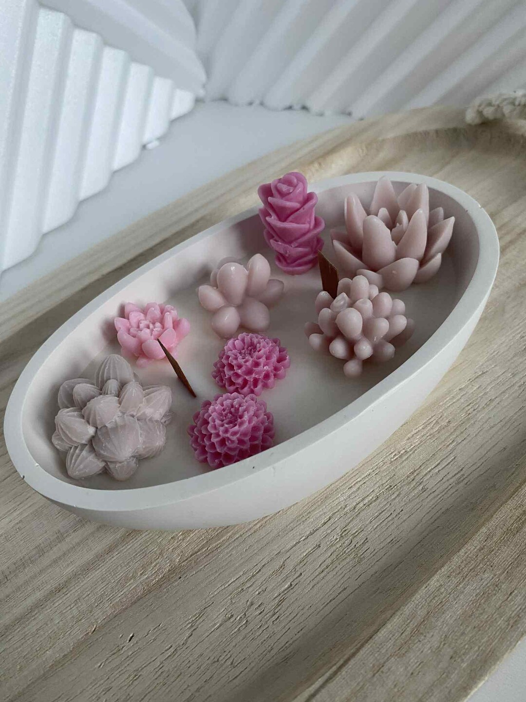 An Elegant Set of Handmade Soy Candles – a Floral Arrangement on a Tray ...