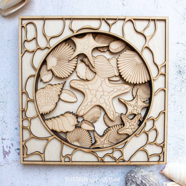 Seashell Shadow Box svg | Seashell Layered Shadow Box svg file - Laser Cut File | xTool P2, M1 | Instant Download | Laser Cutting, Engraving