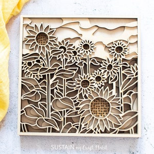 Sunflower Shadow Box svg | Arquivo svg em camadas Field of Sunflowers - Arquivo de corte a laser | xTool P2, M1 | Download instantâneo | Arquivo de corte a laser