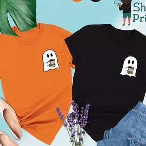 Cute Spooky Coffee Shirt, Womens Ghost Shirt, Spooky Season, Fall Coffee Lover Shirt, Halloween Party Shirt, Fall Graphic Shirt, Ghost Shirt