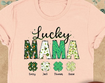 Custom Lucky Mama Shirt, Mama St Patricks Day Tee, Personalized St Patricks, Gift For Mom, Mama Shirt With Kids Names, St Pattys Day Gift