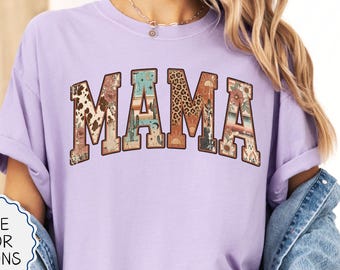 Comfort Colors® Cowgirl Mama Shirt, Western Cow Print Tee, Leopard Cactus Mom T-Shirt, Desert Floral Country Tee, Rustic Motherhood Gift
