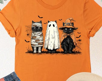 Halloween Black Cat Shirt, Black Cat Pumpkin Tee, Ghost Cat Shirt, Halloween Cat Shirt, Halloween Cat Mama T-Shirt, Autumn Black Cat Shirts