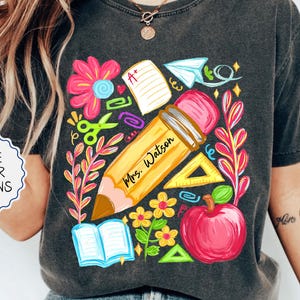 Comfort Colors® Custom Name Teacher Shirt, Back to School Teacher Shirt, Pencil Teacher Shirt, 1st Day of School, Kindergarten Teacher Shirt