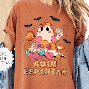Comfort Colors® Aqui Espantan Ghost Shirt, Spanish Halloween Shirt, Spooky Conchas, Mexican Ghost Tee, Regalos en Espanol, Mexican Halloween