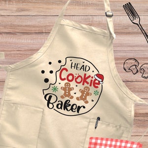 Head Cookie Baker Apron, Christmas Apron, Cute Chef Apron, Xmas Bakery Gift, Christmas Baking Crew, Christmas Cooking Apron, Christmas Gifts