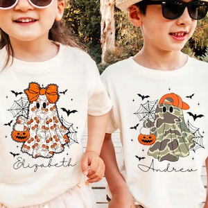 Kids Halloween Shirt, Custom Name Halloween T-Shirt, Toddler Boy Girl Halloween Shirt, Custom Name Ghost Halloween Tee, Kids Halloween Gifts