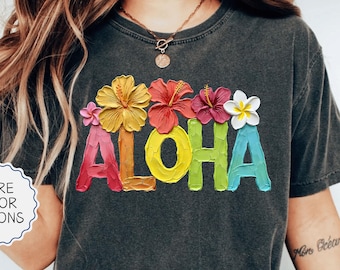 Comfort Colors® Aloha Hawaii Shirt, Hibiscus Flower Tee, Summer Beach Shirt, Hawaii Vacation T-Shirt, Tropical Floral Shirt, Beach Trip Gift