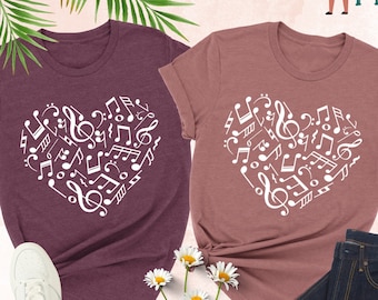 Music Notes T-shirt, Music Note Heart, Music Shirt, Musician Shirt, Gift for Musician, Music Teacher Gift, Music Lover Shirt, Heart Shirt