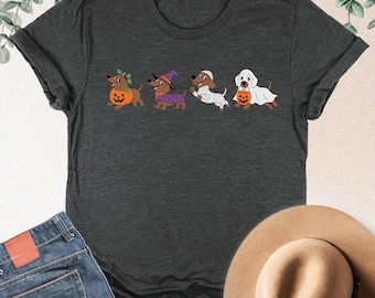 Halloween Dachshund Shirt, Dog Halloween Tee, Dog Mom Gift, Fall Tee for Women, Dog Owner Shirt, Halloween Dog Lover Gift, Fall Doxie Shirt