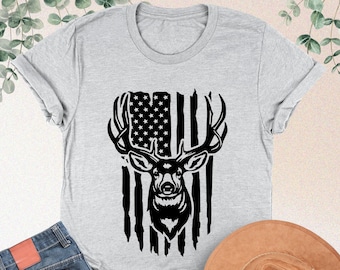 Deer Hunting Shirt, Deerhead American Flag Shirt, Deer Season Shirt, Hunting Tshirt, Gift For Hunter, American Hunting Shirt, Deerhead Tee