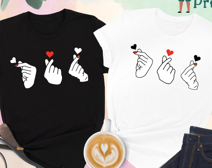 Korean Finger Love Symbol T-shirt, Korean Finger Heart, Kpop, Cute K-Pop Tee, K-pop Shirt, Kpop Shirt, Finger Heart Tee. For him and for her