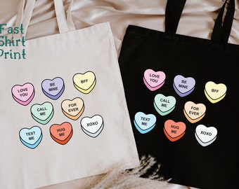 Conversation Hearts Tote Bag, Candy Hearts Tote Bag, Conversation Hearts Tote Bag, Heart Tote Bag, Cute Tote Bag,Valentines Tote,Canvas Tote