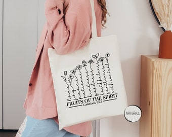 Fruit Of The Spirit Tote Bag, Christian Tote Bag, Wildflower Tote Bag, Bible Verse, Woman Christian Tote, Religious Gift, Flowers Tote Bag