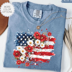Comfort Colors® Floral American Flag Shirt, Womens 4th Of July Shirt, Floral USA Shirt, Patriotic Shirt, Memorial Day Gift, Independence Day