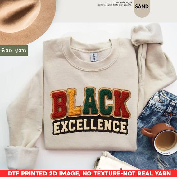 Black Excellence Faux Yarn Crochet Sweatshirt, Black History Month Gift, African American Pride Hoodie, Empowerment Black History Sweater