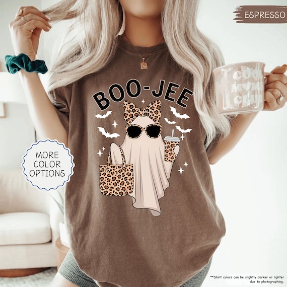 Comfort Colors® Boo-Jee Ghost Shirt, Leopard Ghost Tee, Ghost Coffee Shirt, Funny Fall Shirt,  Ghost Tee, Girly Halloween Gift, Boojee Shirt