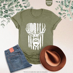 a t - shirt with an american flag and a deer head