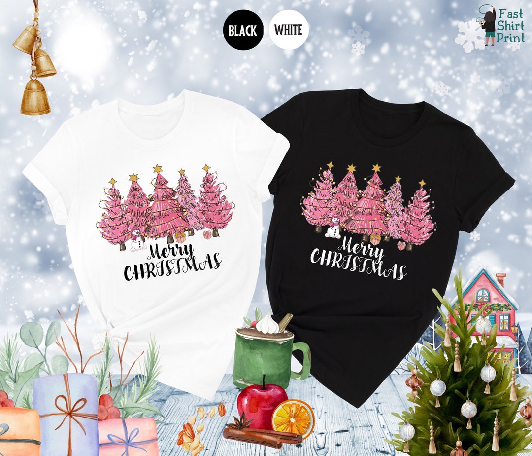 Pink Tree Christmas Shirt, Women Christmas Shirt, Pink Christmas Shirt