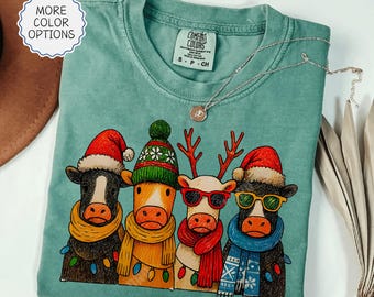 Comfort Colors® Christmas Highland Cow Shirt, Farm Christmas Shirt, Christmas Cow Tshirt, Highland Cow T-Shirt, Xmas Cow Tee, Holiday Gifts