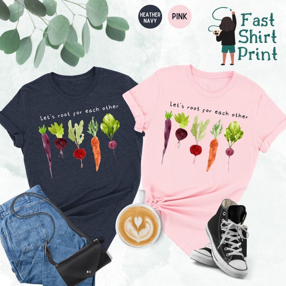 Lets Roots For Each Other Vegetable Shirt, Uplifting T-Shirt, Spring T Shirt, Gardening Tee, Turnip Gift, Carrot Outfit, Black Carrot Tee