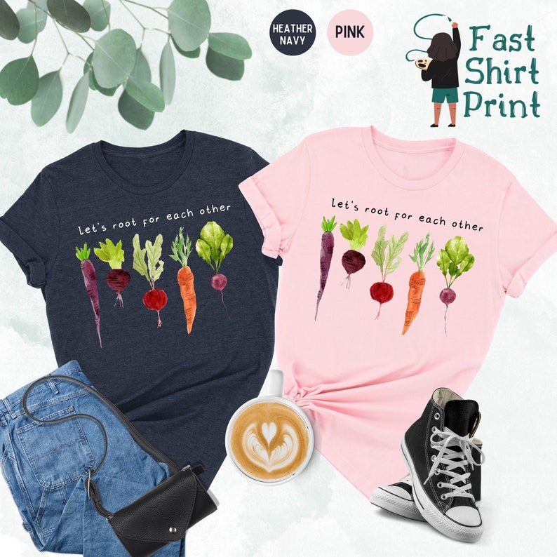 Lets Roots For Each Other Vegetable Shirt, Uplifting T-Shirt, Spring T Shirt, Gardening Tee, Turnip Gift, Carrot Outfit, Black Carrot Tee bild 1
