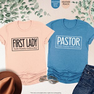 three t - shirts that say, first lady and pastor