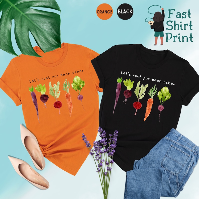Lets Roots For Each Other Vegetable Shirt, Uplifting T-Shirt, Spring T Shirt, Gardening Tee, Turnip Gift, Carrot Outfit, Black Carrot Tee bild 2