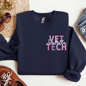 Custom Name Vet Tech Pocket Sweatshirt or Hoodie, Veterinarian Sweatshirt, Animal Lover Hoodie, Pet Doctor Gift Personalized Vet Tech Hoodie