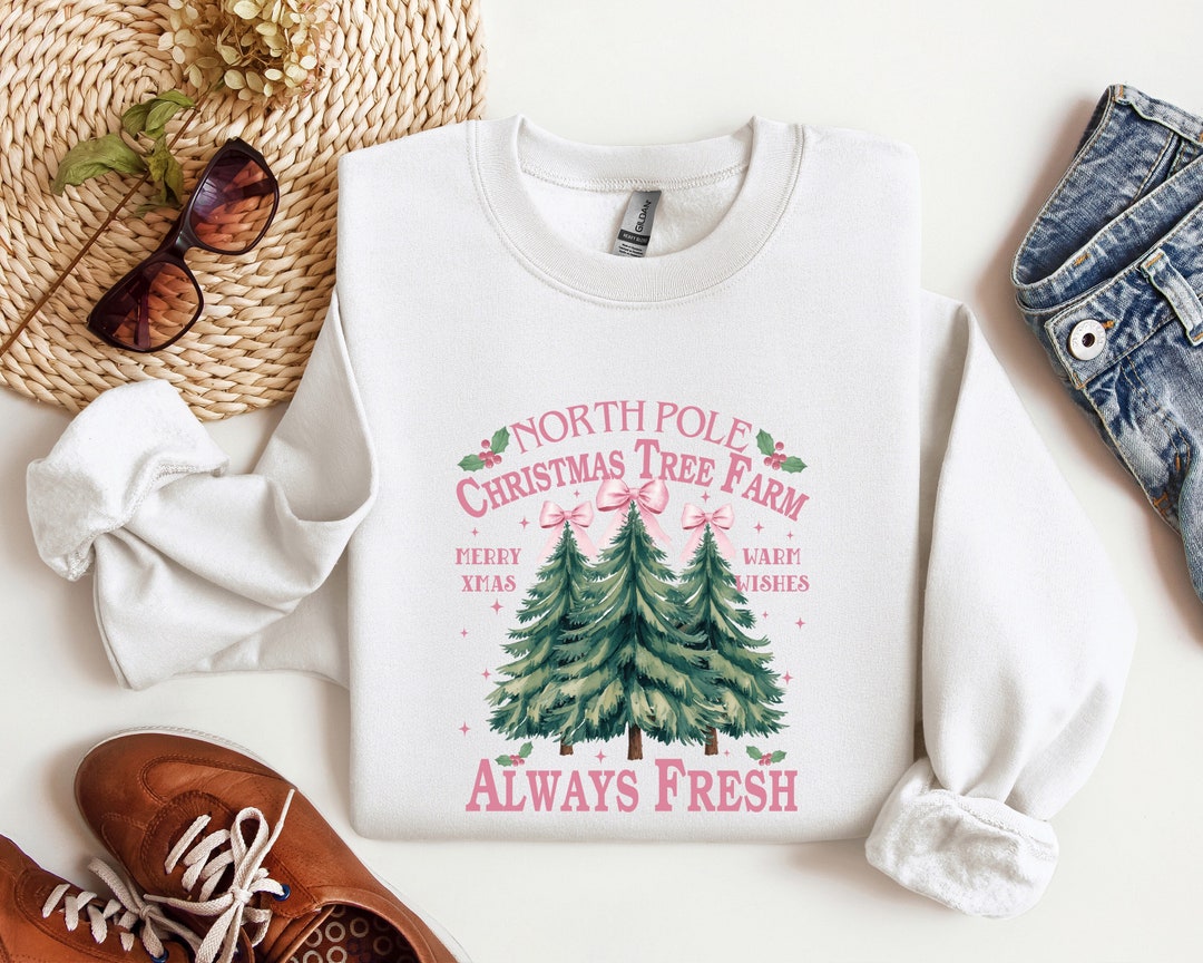 North Pole Christmas Tree Farm Santa, Snow, Xmas Sweatshirt
