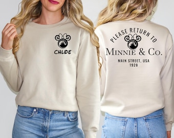 Sweatshirt ou sweat à capuche Disney Minnie personnalisé, veuillez retourner à Minnie and Co Sweatshirt, Sweatshirt Disney vintage, cadeau Disney personnalisé