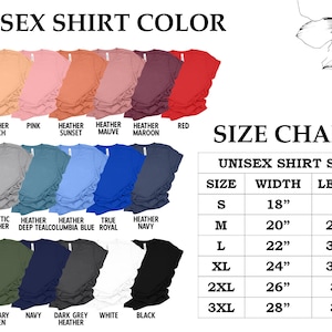Unisex Shirt Color Chart and Size Chart