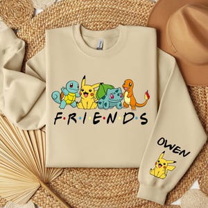 Personalized Anime Characters Sweatshirt or Hoodie, Pikachu and Friends Sweatshirt, Custom Pokemon Birthday Sweatshirt, Anime Lover Gift