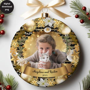 Ornement rond de famille de Noël bricolage PNG, conception d'ornement de cadeau de Noël, modèle personnalisé de sublimation de famille de Noël de photo, téléchargement immédiat