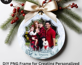 DIY Christmas Family Round Ornament PNG, Christmas Gift Ornament Design, Custom Photo Xmas Family Sublimation Template, Instant Download