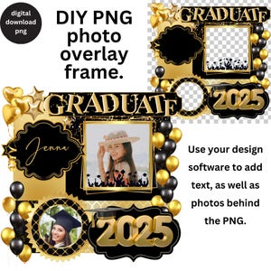 Plantilla de fotografía de graduación DIY 2025 PNG, diseño de regalos de graduación personalizados DIY, plantilla de sublimación de fotografía de graduación personalizada, graduado universitario